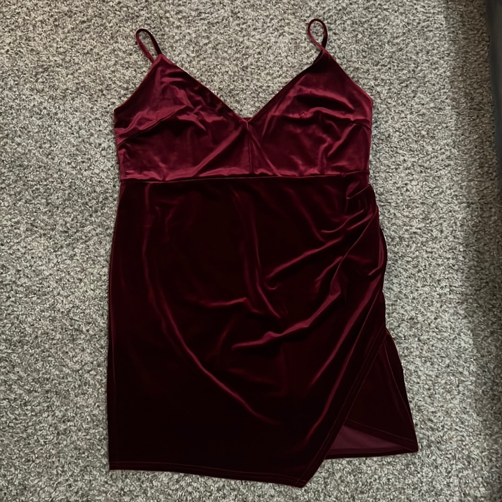 Red velvet mini dress